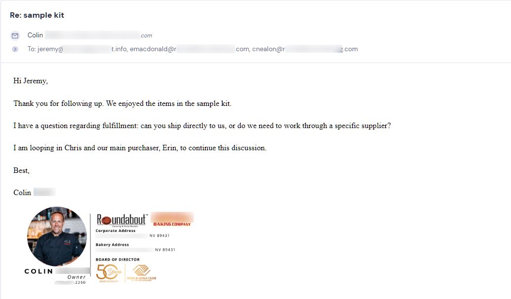 Retailer reply from CMJJ Gourmet